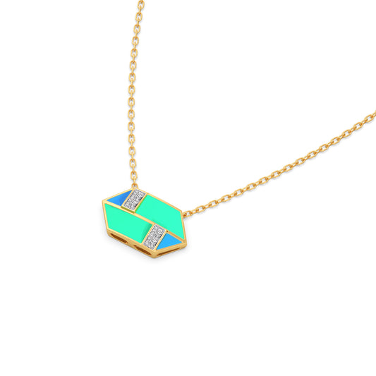 Hexora-Enamel Cobalt Diamond Chain Pendant - Yellow