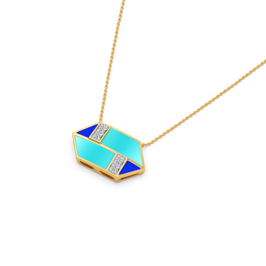 Hexora-Enamel Cobalt Diamond Chain Pendant - Yellow