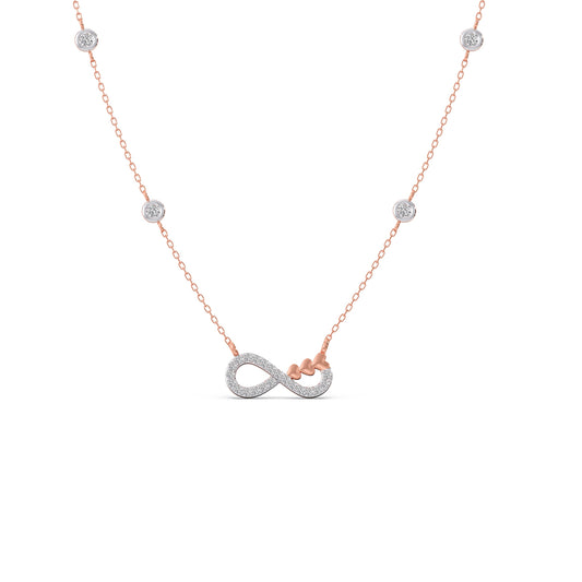 Infinity & Heart Station Necklace - Rose