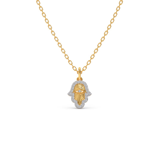 Hamsa Hand Diamond Pendant - Yellow