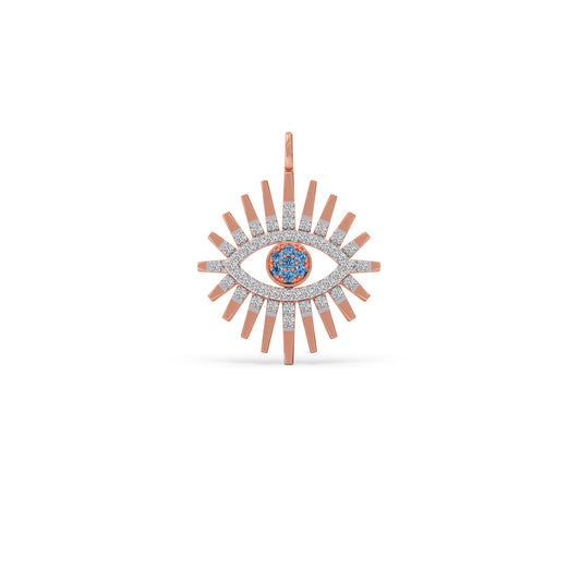 Sunburst Halo Diamond Eye Pendant - Rose