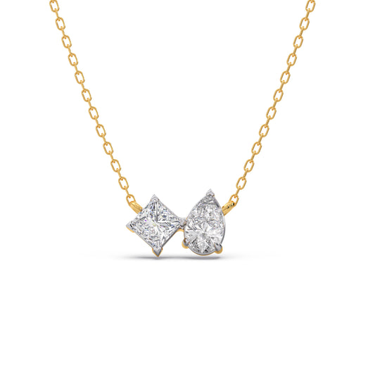 The Dual Diamond Pendant Necklace - Yellow