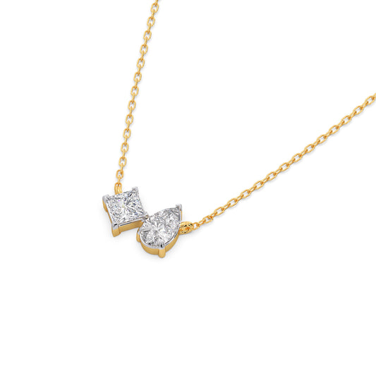 The Dual Diamond Pendant Necklace - Yellow