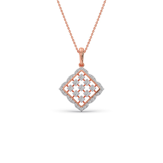 Geometric Grid Diamond Pendant - Rose