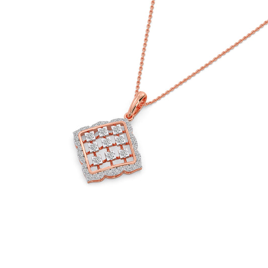 Geometric Grid Diamond Pendant - Rose