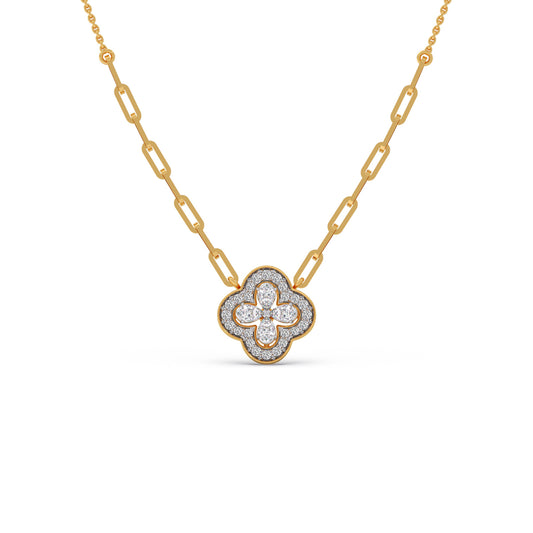 Clover Link Diamond Chain Pendant - Yellow