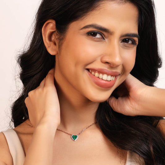 Malachite Heart Diamond Chain Pendant - MQ