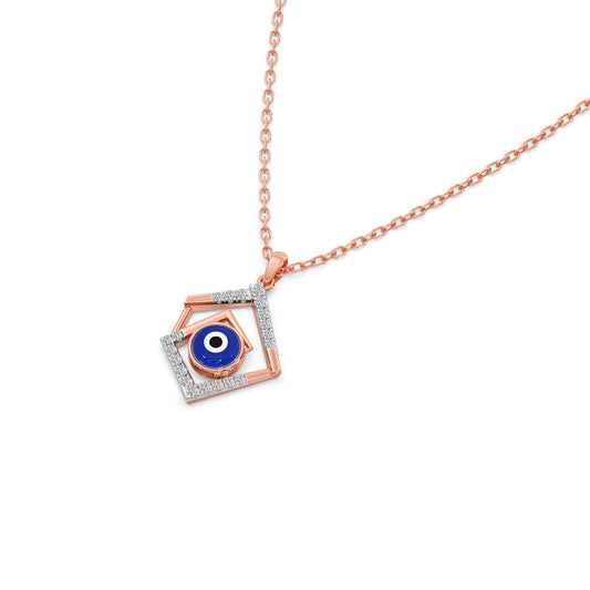 Blue Evil Eye Diamond Pendant - Rose