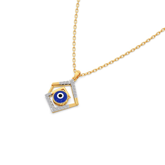 Blue Evil Eye Diamond Pendant - Yellow