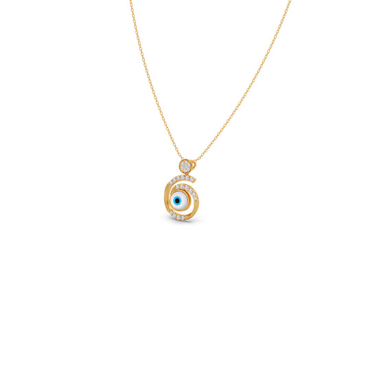 Round Diamond Evil Eye Pendant - Yellow