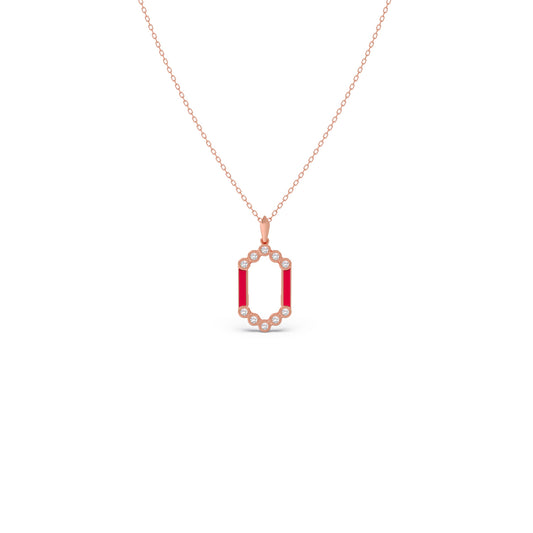 Hexora-Enamel Scarlet Diamond Pendant - Rose