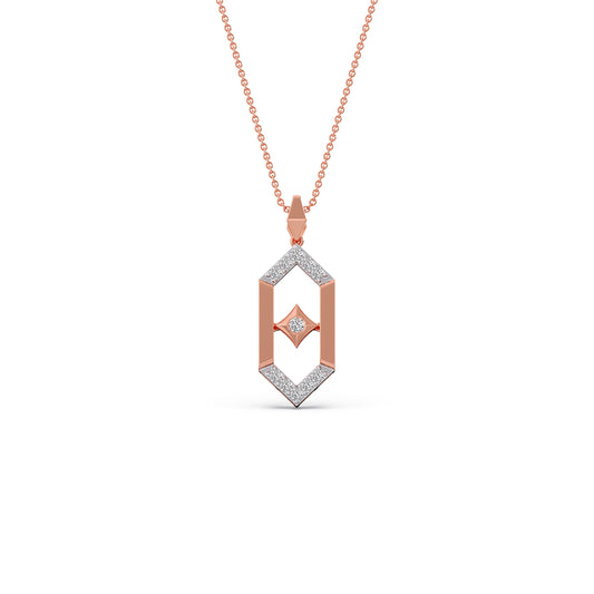 Flutter Diamond Hex Link Pendant With Chain - Rose