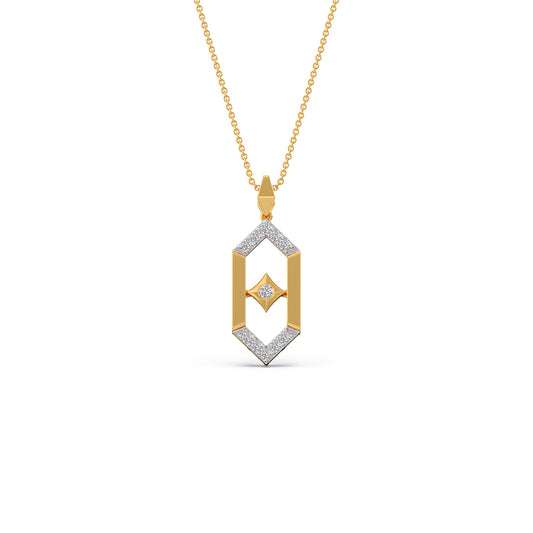 Flutter Diamond Hex Link Pendant With Chain - Yellow