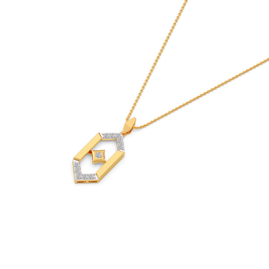 Flutter Diamond Hex Link Pendant With Chain - Yellow