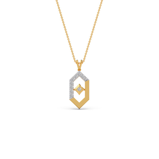 Six-Sided Glamour Diamond Pendant With Chain - Yellow