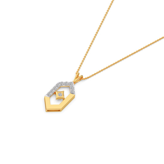 Six-Sided Glamour Diamond Pendant With Chain - Yellow