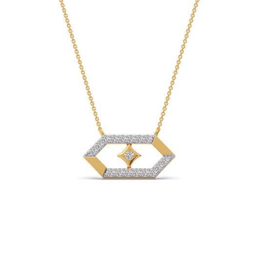 Hexa-Core Diamond Pendant With Chain - Yellow