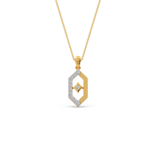 Hexa Rhombus Diamond Pendant With Chain - Yellow