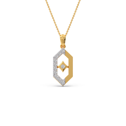 Hexa Rhombus Diamond Pendant With Chain - Yellow