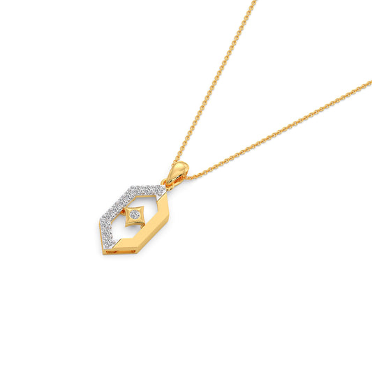 Hexa Rhombus Diamond Pendant With Chain - Yellow