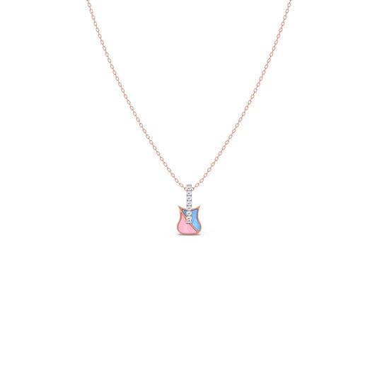 Melody Miniature Diamond Guitar Kids Pendant With chain - Rose
