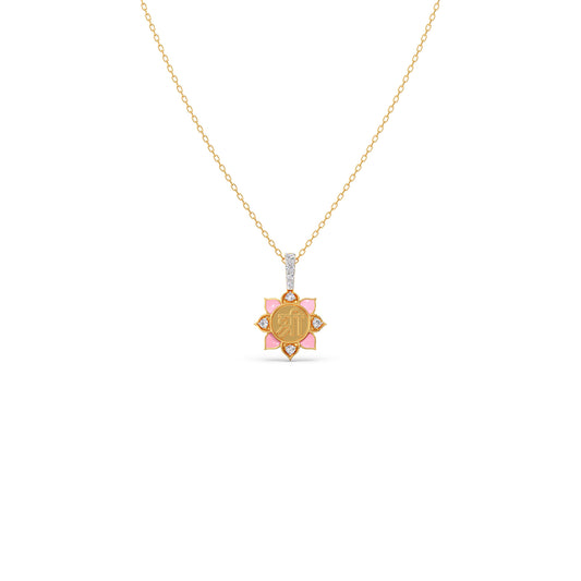 Divine Shri Lotus Diamond Kids Pendant With Chain - Yellow
