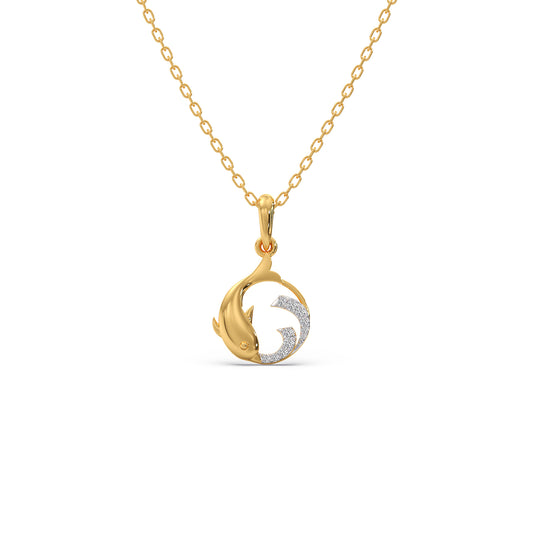 Intertwined Fish Diamond Kids Pendant With Chain - Yellow