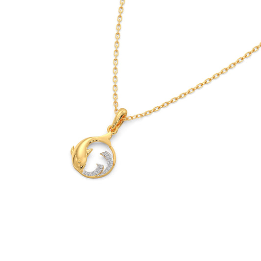 Intertwined Fish Diamond Kids Pendant With Chain - Yellow