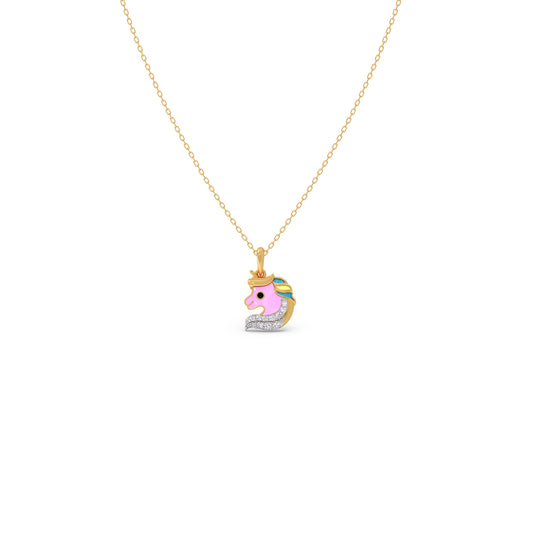 Little Unicorn Diamond Kids Pendant With Chain - Yellow