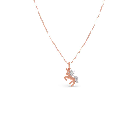 Unicorn Dazzle Diamond Kids Pendant With Chain - Rose