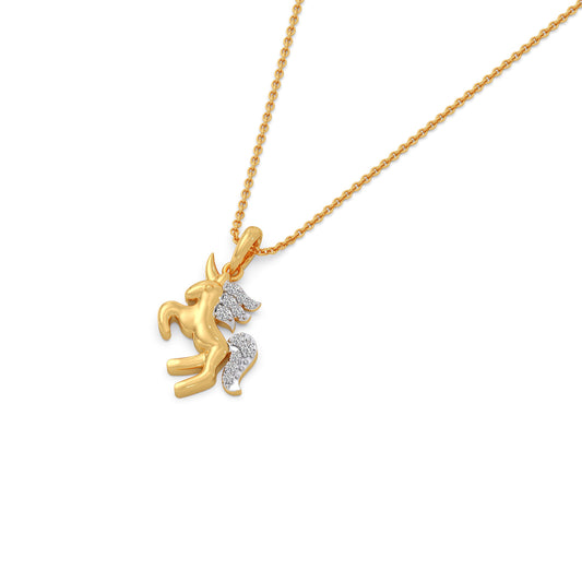 Unicorn Dazzle Diamond Kids Pendant With Chain - Yellow