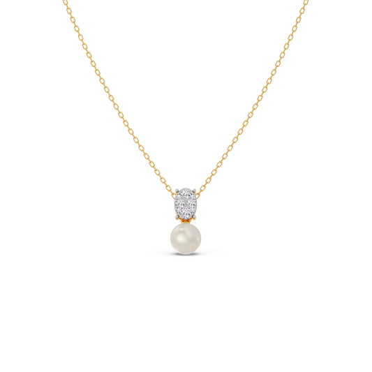Elliptical Diamond Pearl Chain Pendant - Yellow