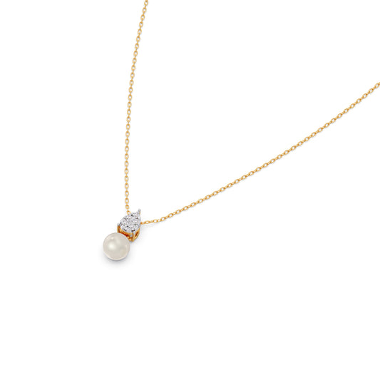 Pearl Dewdrop Diamond Chain Pendant - Yellow