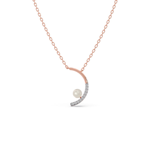 Floating-Pearls Diamond Arc Chain Pendant - Rose
