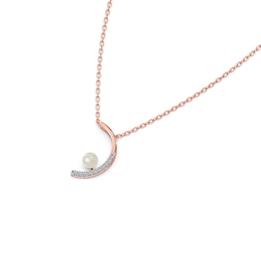 Floating-Pearls Diamond Arc Chain Pendant - Rose