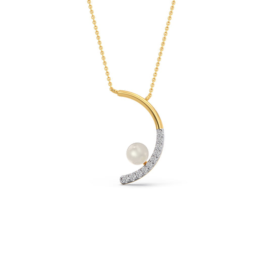 Floating-Pearls Diamond Arc Chain Pendant - Yellow