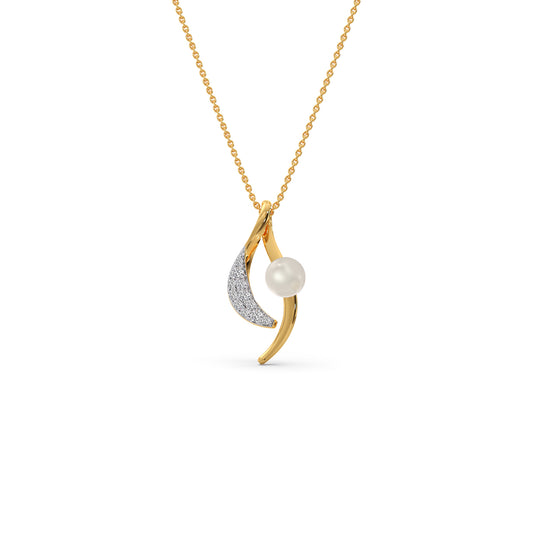 Ethereal Wave Pearl Diamond Pendant - Yellow