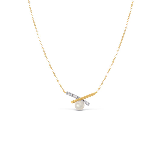 Crisscross Pearl Diamond Chain Pendant - Yellow