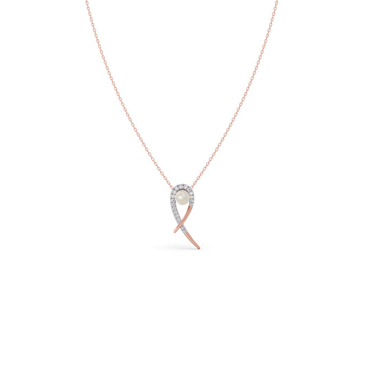 Ribbon Diamond Pearl Pendant - Rose
