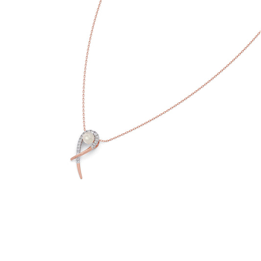 Ribbon Diamond Pearl Pendant - Rose