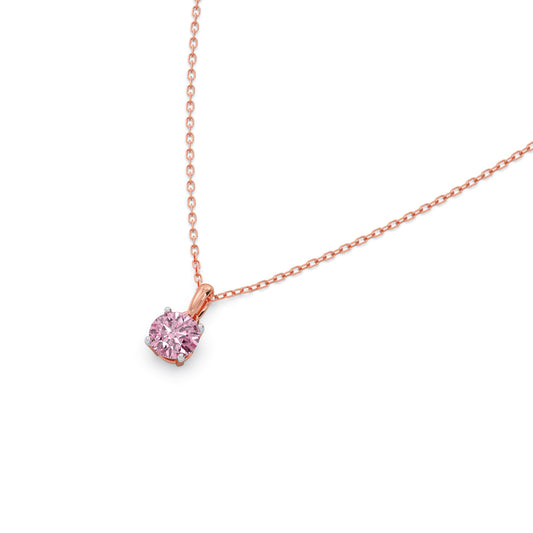 Rose Quartz Colour Round Diamond Pendant - Rose