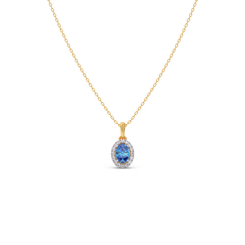 Oval Gem Halo Diamond Pendent