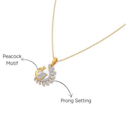 Majestic Peacock Diamond Chain Pendant - Yellow