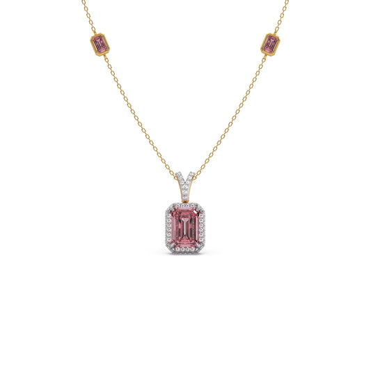 Halo Aura Emerald Gemstone Chain Pendant - Yellow