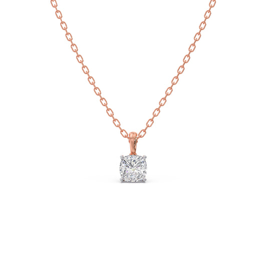 1.5ct Minimalist Cushion Solitaire Chain Pendant - Rose