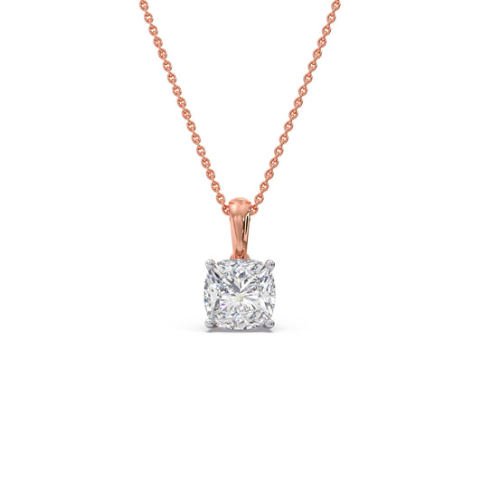 1.5ct Minimalist Cushion Solitaire Chain Pendant - Rose