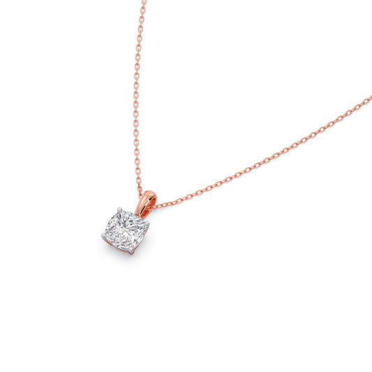 1.5ct Minimalist Cushion Solitaire Chain Pendant - Rose