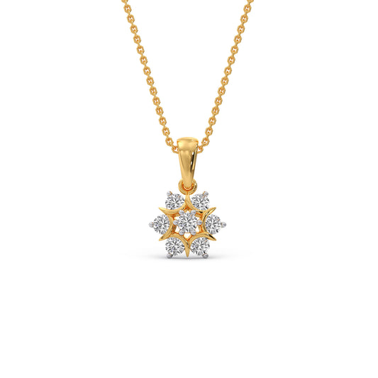 Nakshatra Floral Cluster Diamond Chain Pendant - Yellow