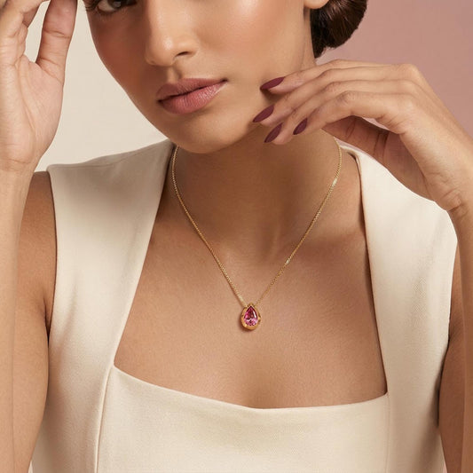 Chrome Teardrop Coloured Lab Diamond Chain Pendant - MQ_AI