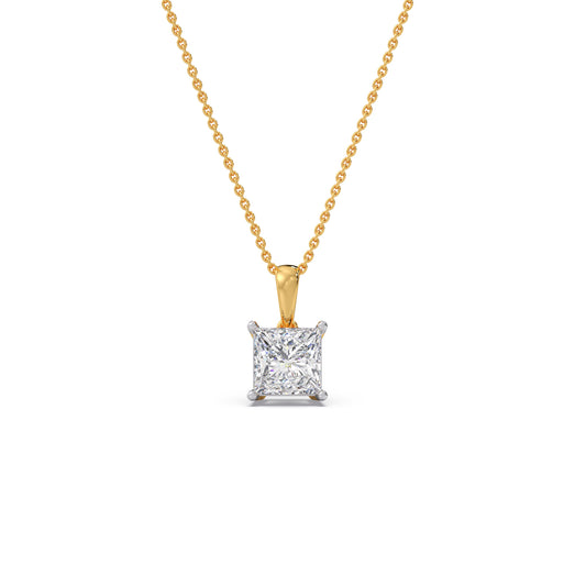 1 ct Sculpted Princess Solitaire Chain Pendant - Yellow